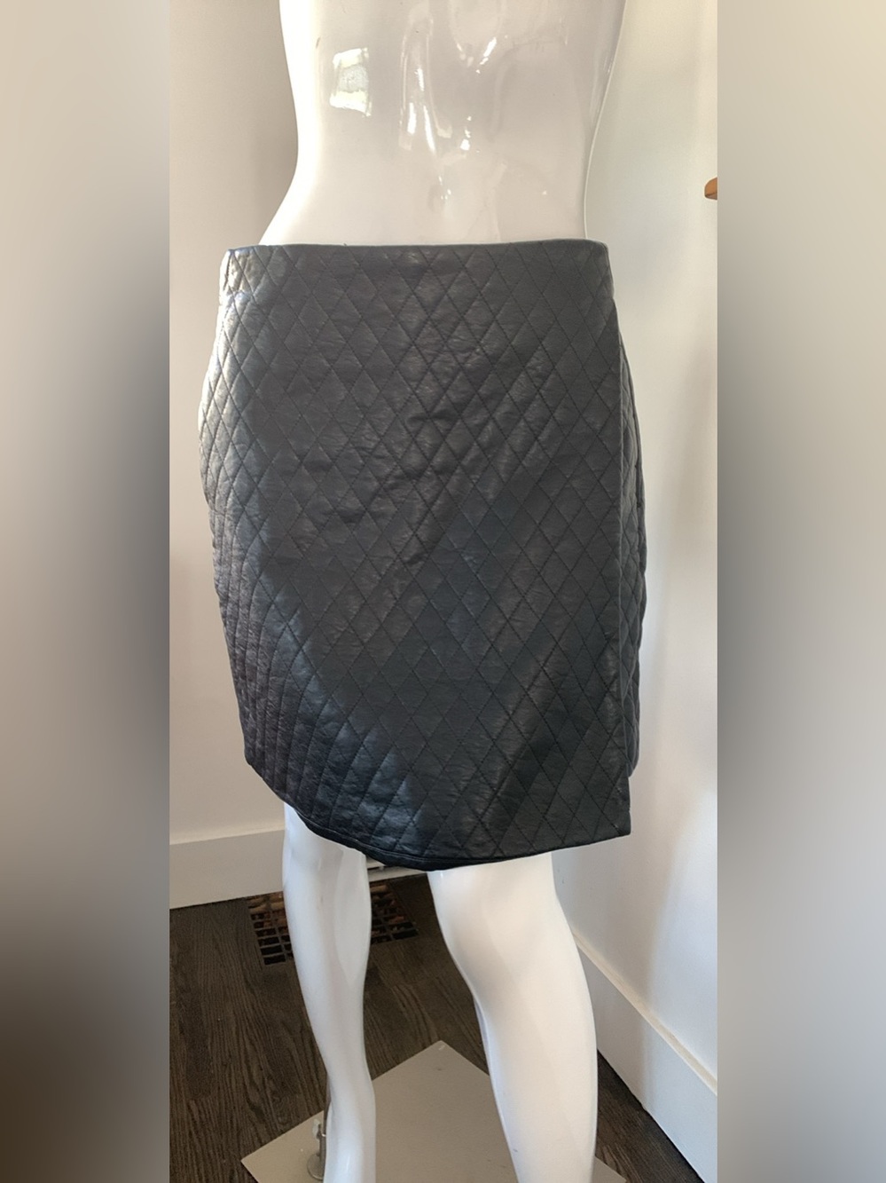 Quilted Black Faux Wrap Leather Pencil Skirt